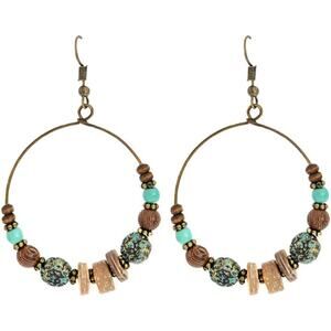 5/15 NWT Bohemian Big Circle Wooden Beads Howlite Turquoise Earrings